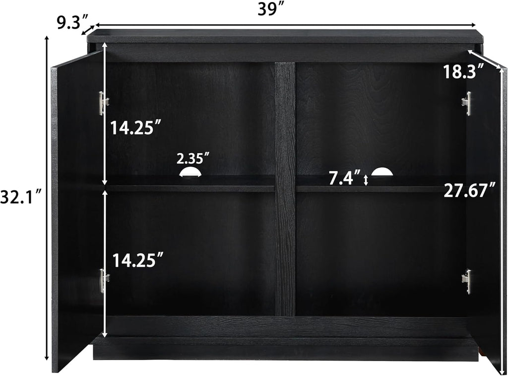 LKTART 39' Black Narrow Sideboard Buffet,Small Credenza Storage Cabinet | Black Sideboard Buffet Cabinet with Arched Solid Wood Doors;Slim Entryway Cabinet for Hallway;Mid Century Modern Thin Cabinet