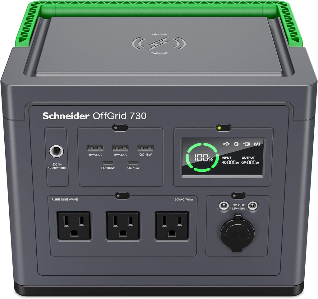 Schneider OffGrid Portable Power Station 700W PPS730 with 100W Portable Solar Panel PSP100 for Outdoor Camping RV Home Backup