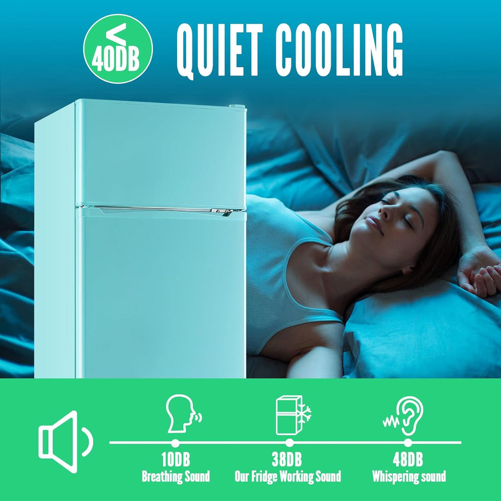 WANAI 2 Door Mini Refrigerator with Freezer-on-top, Spacious Capacity Fridge with 7-Level Adjustable Thermostat & 2 Removable Shelves Ideal for Kitchen Dorm Office Apt Blue