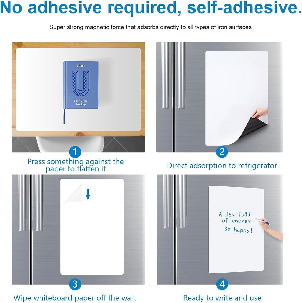 Magnetic Fridge White Board Paper, 94' x 47' Large Dry Erase Board Sheet for Organizer and Planner, Kitchen Refrigerator Whiteboard for Family to-do List, Includes Markers and Eraser