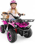 OLAKIDS 12V Kids ATV Quad with 2 Speeds, Spring Suspension, LED Lights, Music & Story Player, Big Tires, 2 Storage Spaces, Ride On Car for Boys Girls Ages 3+ (24V, Light Pink)