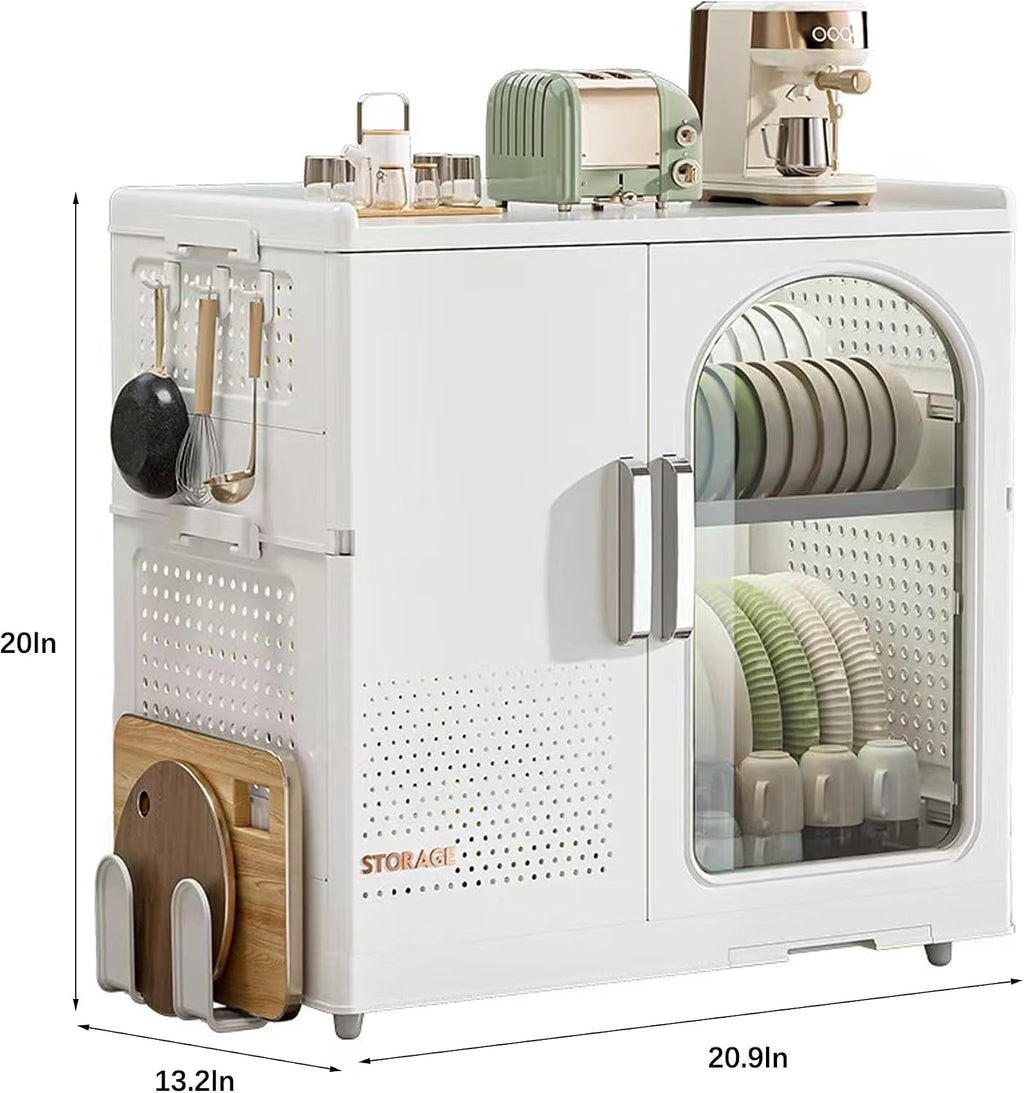 Kitchen Countertop with Drawers Dish Cabinet, Drainer Cabinet, Dual Door Design, Dustproof and Oil Resistant Multifunctional Kitchen Storage Cabinet (White-A)