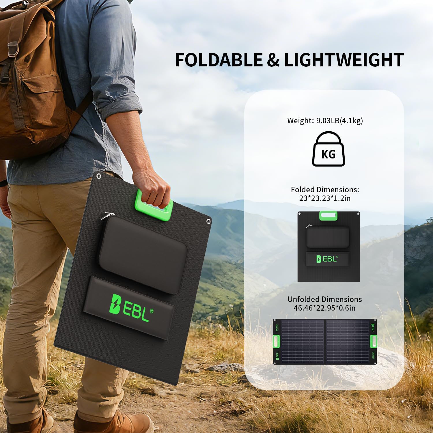 EBL 1000W Portable Power Station With 2x 100W Solar Panels, 999Wh Backup Lithium Battery, Pure Sine Wave AC Outlet, 60W PD Fast Charge Solar Generator Set for Outdoor Emergency Camping Travel Off-grid