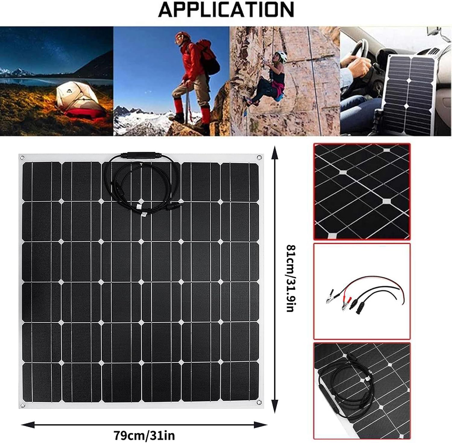 AIZYR Monocrystalline Flexible Solar Panel, 100W 18V Outdoor Portable Solar Panels Efficiency 24%-26% for Homes, RV, Boat, Uneven Surfaces