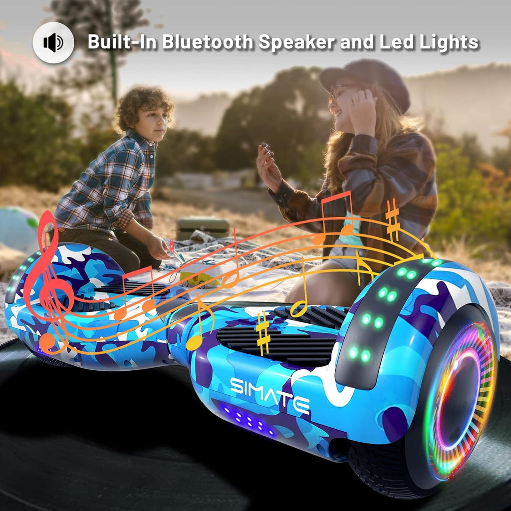 SIMATE Hoverboard, Bluetooth All Terrain Hover Boards with LED Lights and APP Control, Gifts for Kids Adults Girls Boys, for All Ages