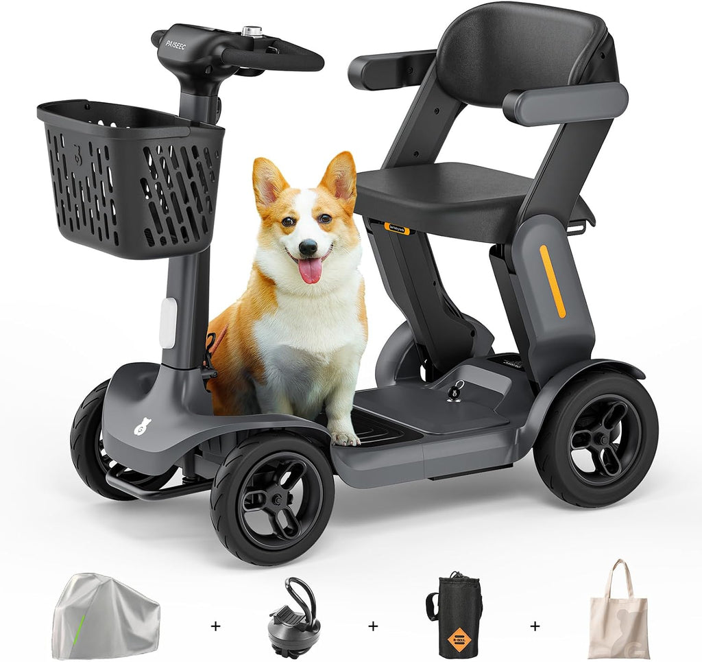 Paiseec S3 Mobility Scooter for Seniors, 25 Miles Long Lasting Mobility Scooter Foldable, Lightweight Travel Scooter for Seniors, 300 lbs Capacity, AI Speed Control, 250W Motor (Grey-25miles)