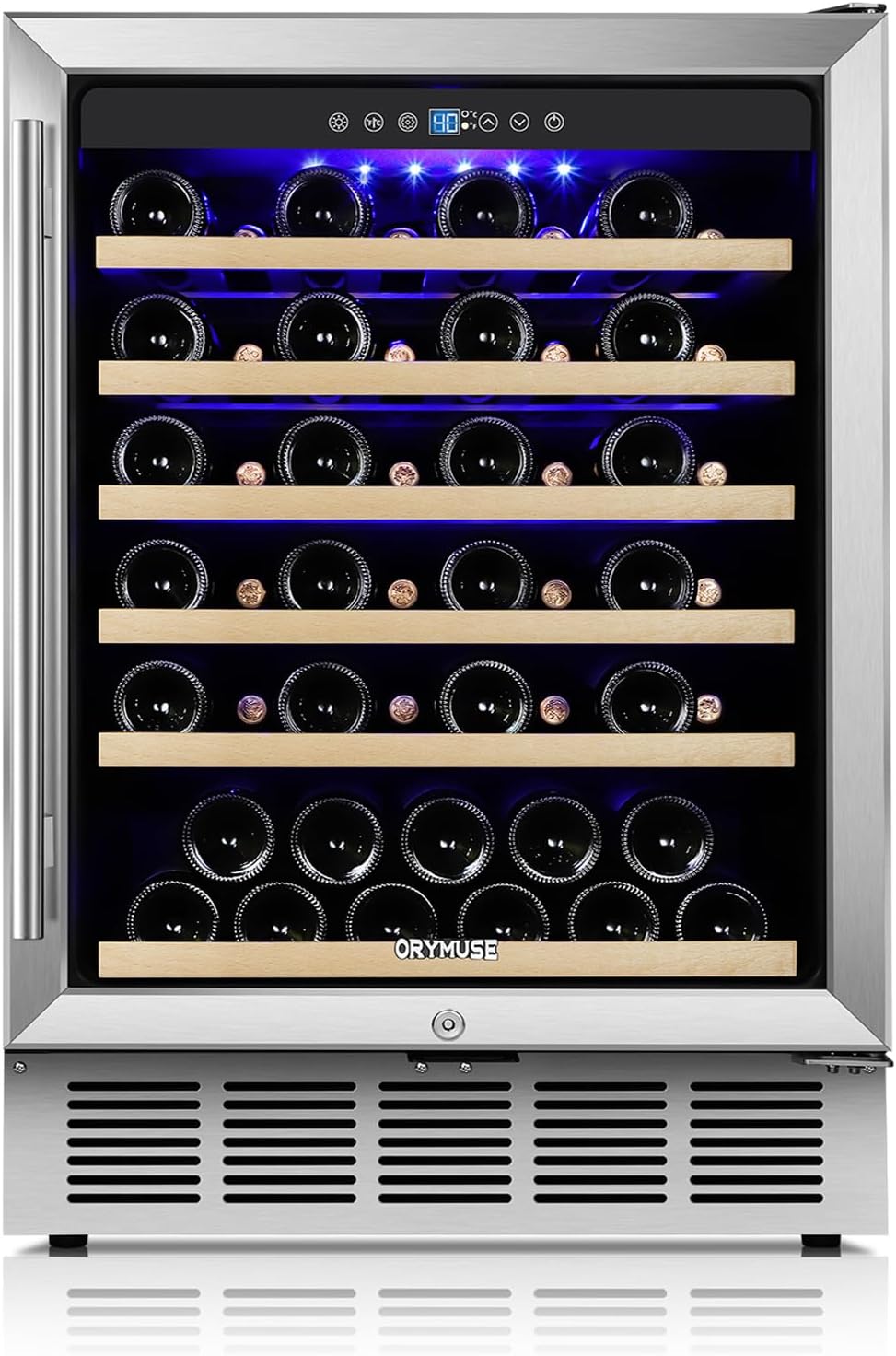 ORYMUSE 24 Inch Wine Fridge, 54 Bottle Wine Cooler Refrigerator with Stainless Steel Glass Door, LED Display, Upgraded Compressor, Built-In or Freestanding for Home Bar Kitchen