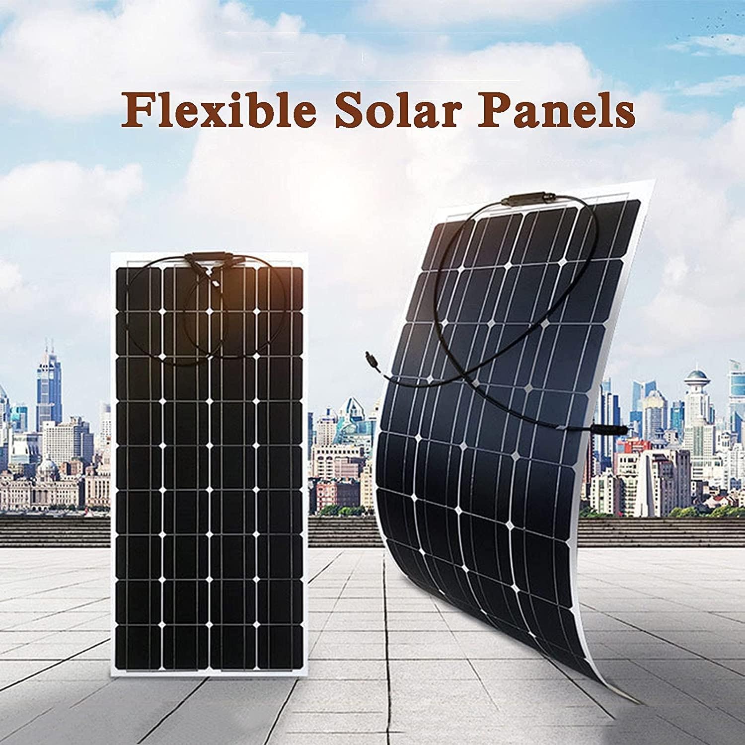 Portable Solar Panels Flexible 100W 12 V Solar Panel Kit, Waterproof High-Efficiency Monocrystalline Module PV Power for RV, Roof, Caravan and Off Grid Applications
