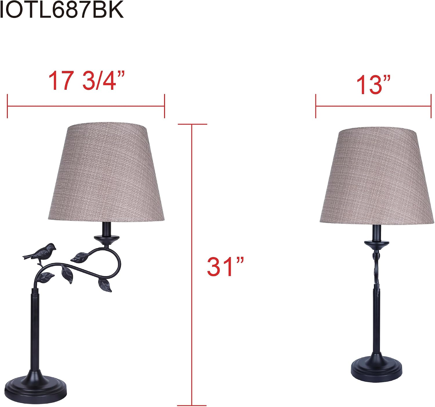 Canarm Havran 1-Light Outdoor Table Lamp, 31-Inch Black with Fabric Shade, On/Off Switch on Socket Weather-Resistant Lamp for Patio or Porch