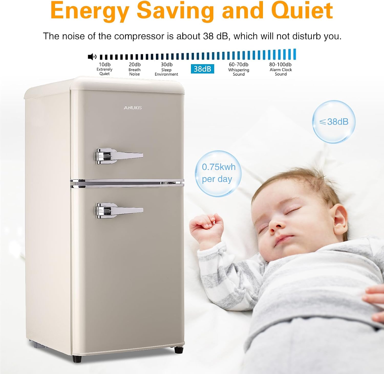 Anukis Mini Fridge with Freezer 3.2 Cu Ft 2 Door Compact Refrigerator for Apartment, Dorm, Office, Family, Basement, Garage - Retro Cream