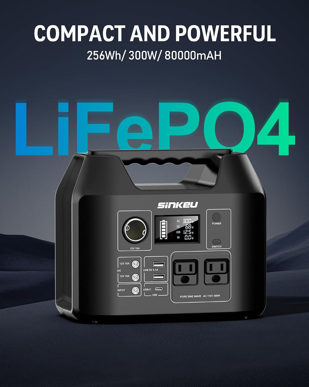 300W Portable Power Station with 100W Solar Panel，LiFePO4 Solar Generator for Outdoor, Camping, Emergency Backup