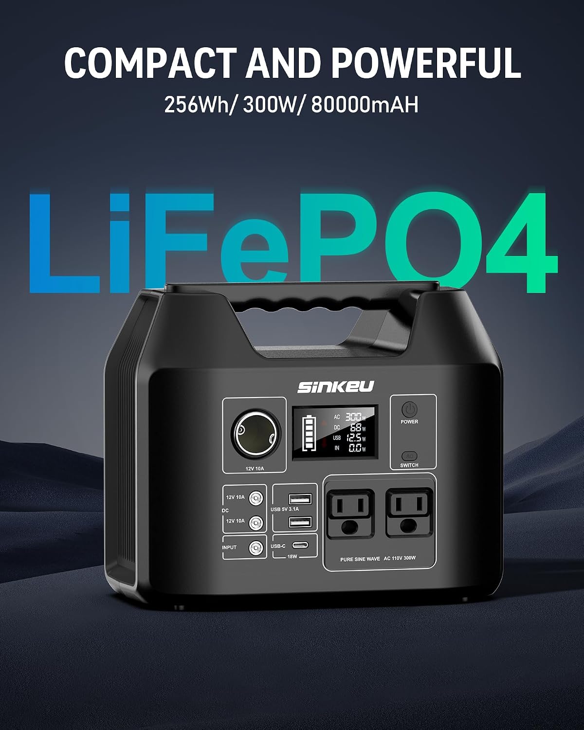 300W Portable Power Station with 100W Solar Panel，LiFePO4 Solar Generator for Outdoor, Camping, Emergency Backup