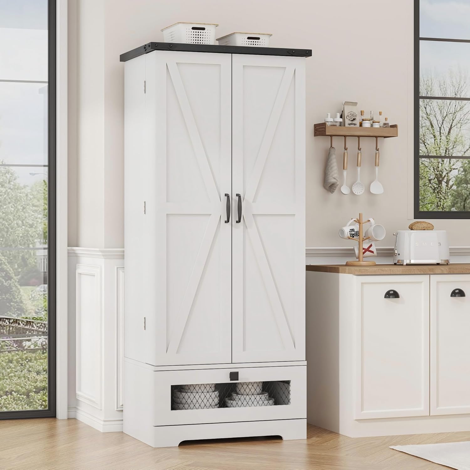 kepptory 55' Pantry Storage Cabinet with Adjustable Shelvesand Drawer, Buffet Cupboard for Kitchen