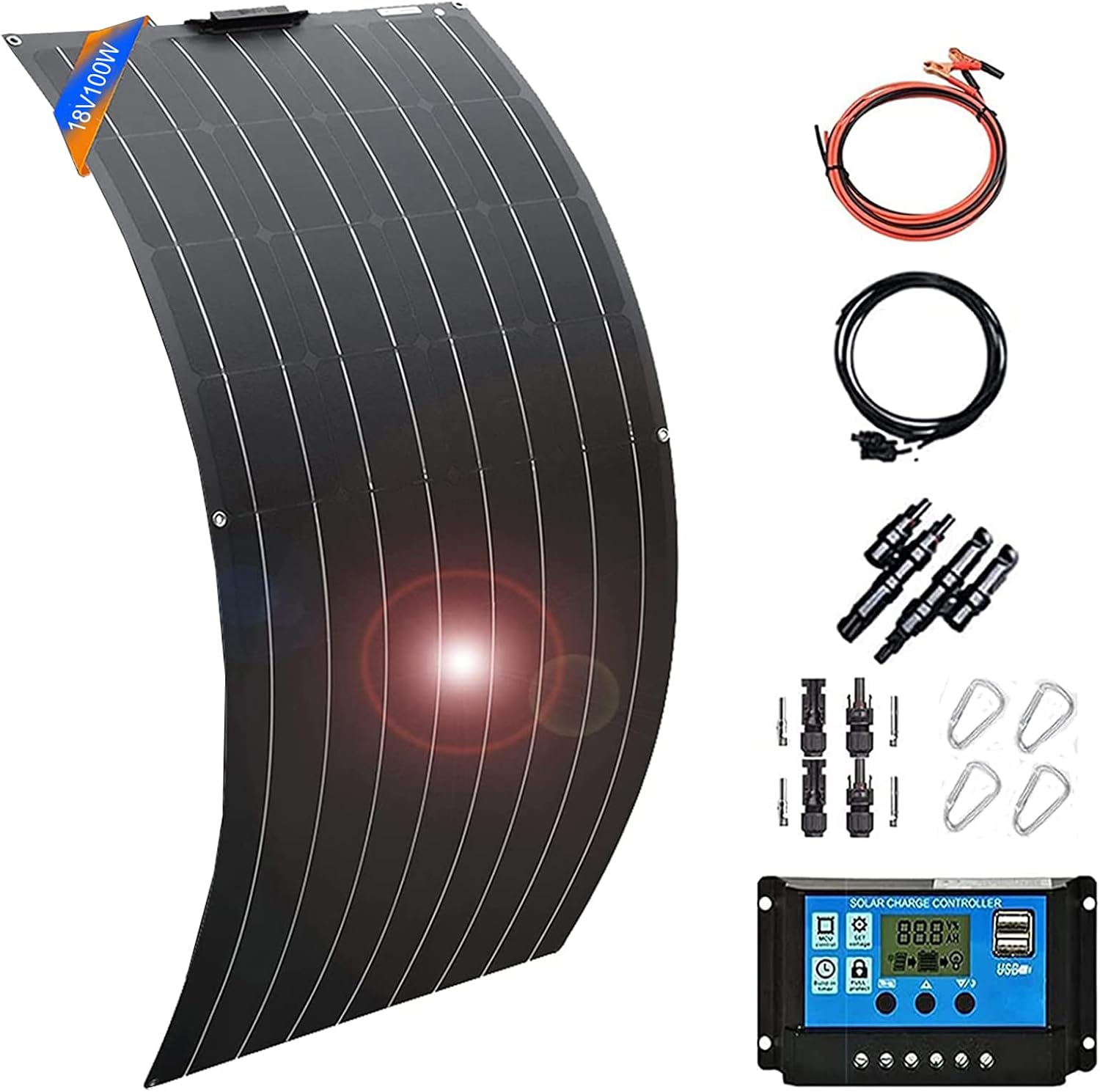 100W Flexible Solar Panel,High-Efficiency Monocrystalline Module Solar Panels Kit Portable Solar Battery Chargers for RV, Boat, Solar Generator