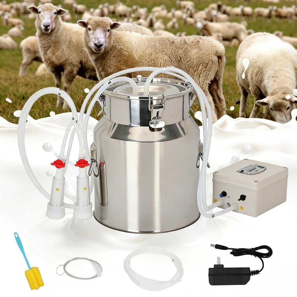 14L Goat Milking Machine, Rechargeable Battery Adjustable Pulse Vacuum Electric Goat Milking Machine,Portable Milking Machine,Individual Pulsation Adjustment, Udder Protection