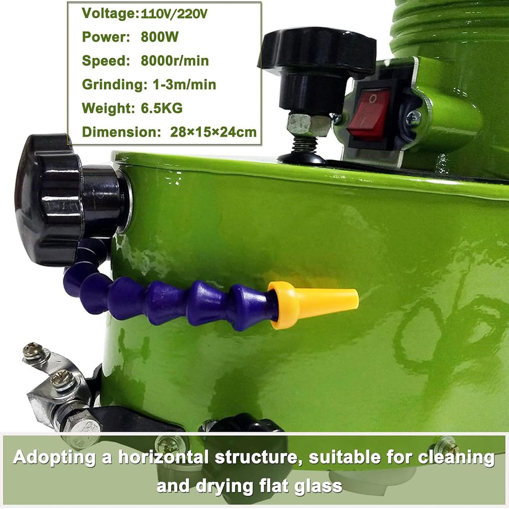 Glass Edger Machine, 800W Electric Portable Glass Grinder with 8 Diamond Wheels, Straight Round Bevel Edge Grinder for Glass, Marble, Stone, Tile, 8000r/min