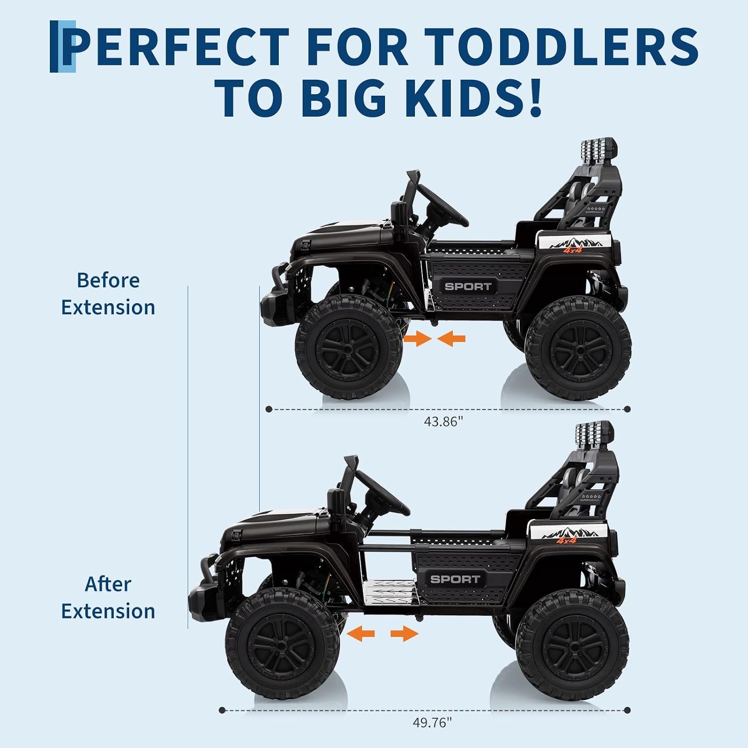 GarveeLife 24V Ride on Toys, 2 Seater Kids Ride on Truck Car, Parent Remote Control, 4WD 800w Motor, 3 Adjustable Speeds, Built-in Music Player, Kids Electric Ride on Toys with Easy Assembly, Black
