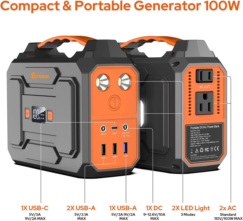 Portable Solar Power Generator with Panel, 300W Power Station with Portable Solar Panel 40W, 110V AC Outlet Camping 100W Solar Power Bank Battery Pack for Laptop Smart Device RV Outdoor Power Outage