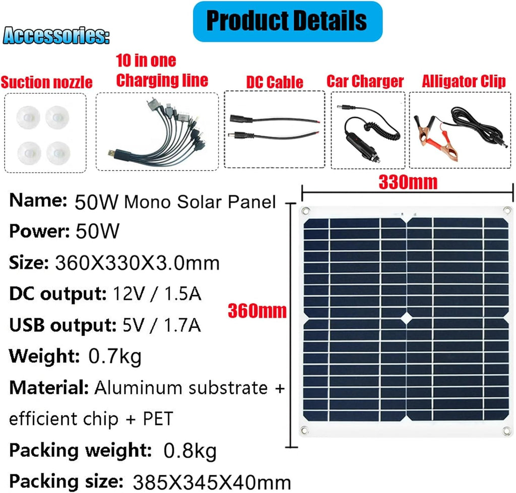 4000W Solar System Combo - 12V to 110V/220V Inverter, 50A Charge Controller, 50W 12V Solar Panel Kit, Home Solar Generator Grid System (Yellow, 12V-220V)