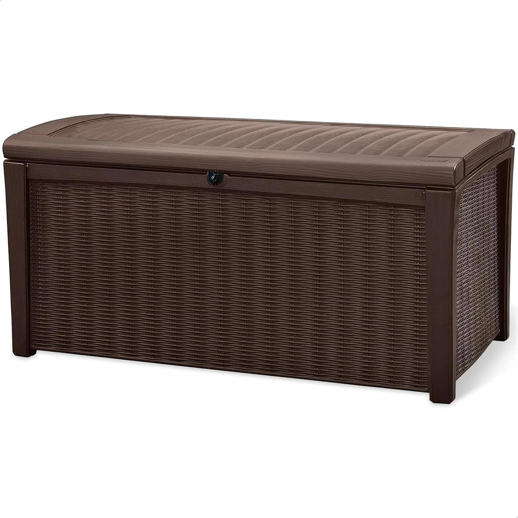 for Keter Borneo 110 Gallon Rattan Wicker Resin Patio Deck Storage Box Bench, Brown