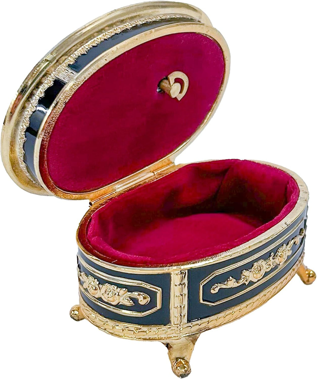Haelo Elegant Oval Musical Trinket Jewelry Box Plays Tune Candle in The Wind 2.5 x 4 Inch Antimony Ornate Scrollwork with Floral Medallion