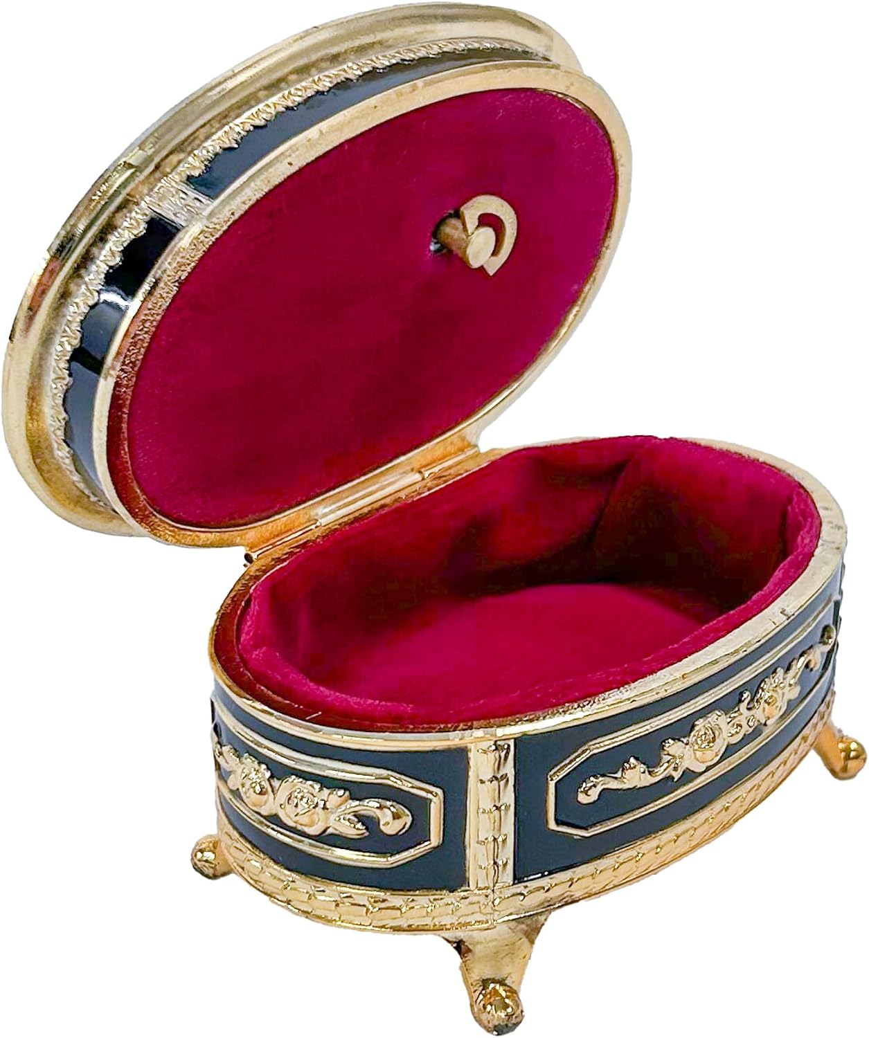 Haelo Elegant Oval Musical Trinket Jewelry Box Plays Tune Candle in The Wind 2.5 x 4 Inch Antimony Ornate Scrollwork with Floral Medallion
