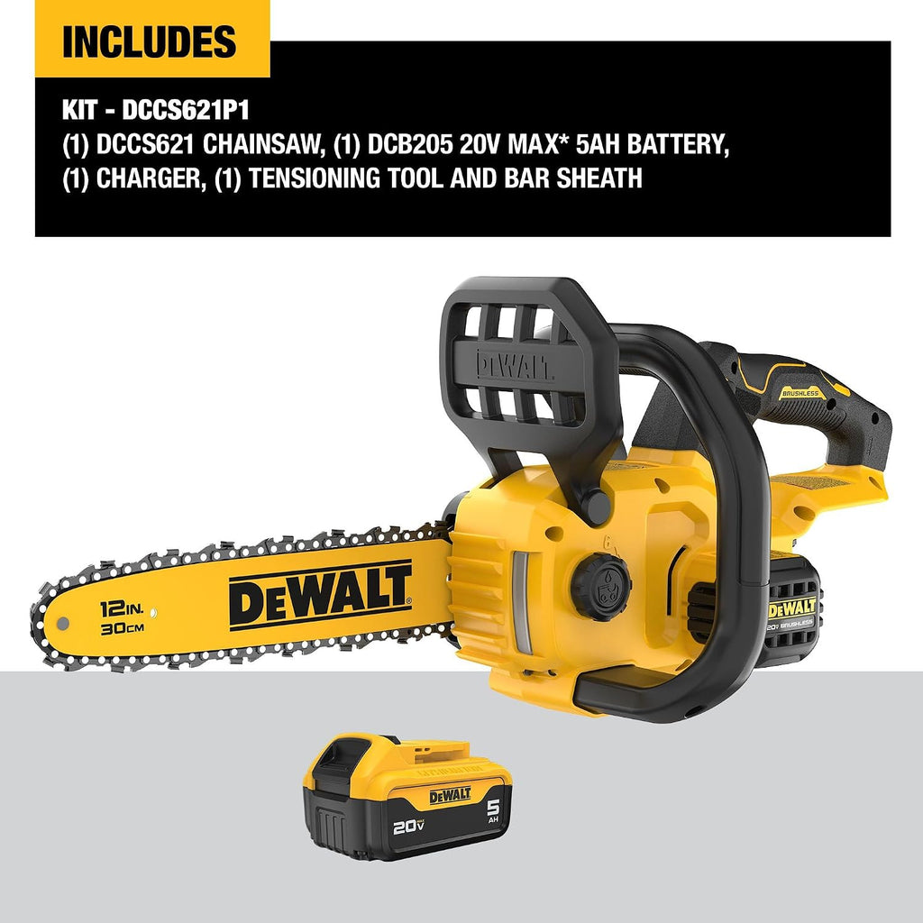 DEWALT 20V MAX 12' Cordless Chainsaw Kit with Battery and Charger Included (DCCS621P1)