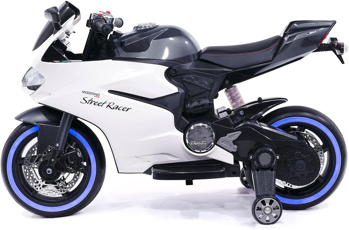 Moderno Kids Street Racer 12V Battery Power Electric Children Ride-On Motorcycle Bike + EVA Foam Rubber Tires + Leather Seat + MP3 USB Music Player + LED Lights + Training Wheels
