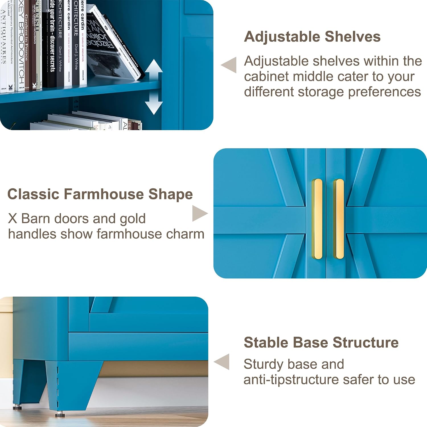 Baborokic 61H Metal Storage Cabinet with 2 Doors and Adjustable Shelves,Farmhouse Storage Cabinet with Barn Doors,Pantry Storage for Home,Office,Dining Room,Kitchen(Blue)