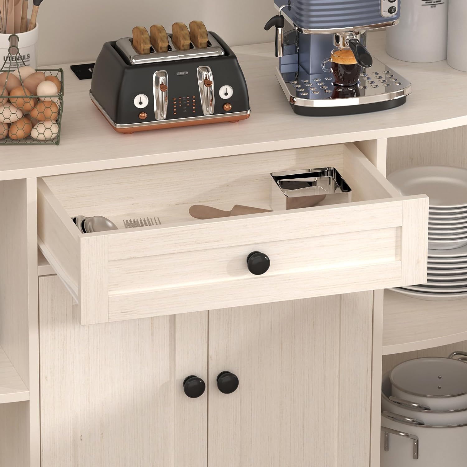 Buffet Cabinet with Storage,Sideboard Buffet Cabinet with Power Outlet,Accent Coffee Bar with Doors,Kitchen Storage Cabinets with Drawer for Dining Room, Living Room(White)