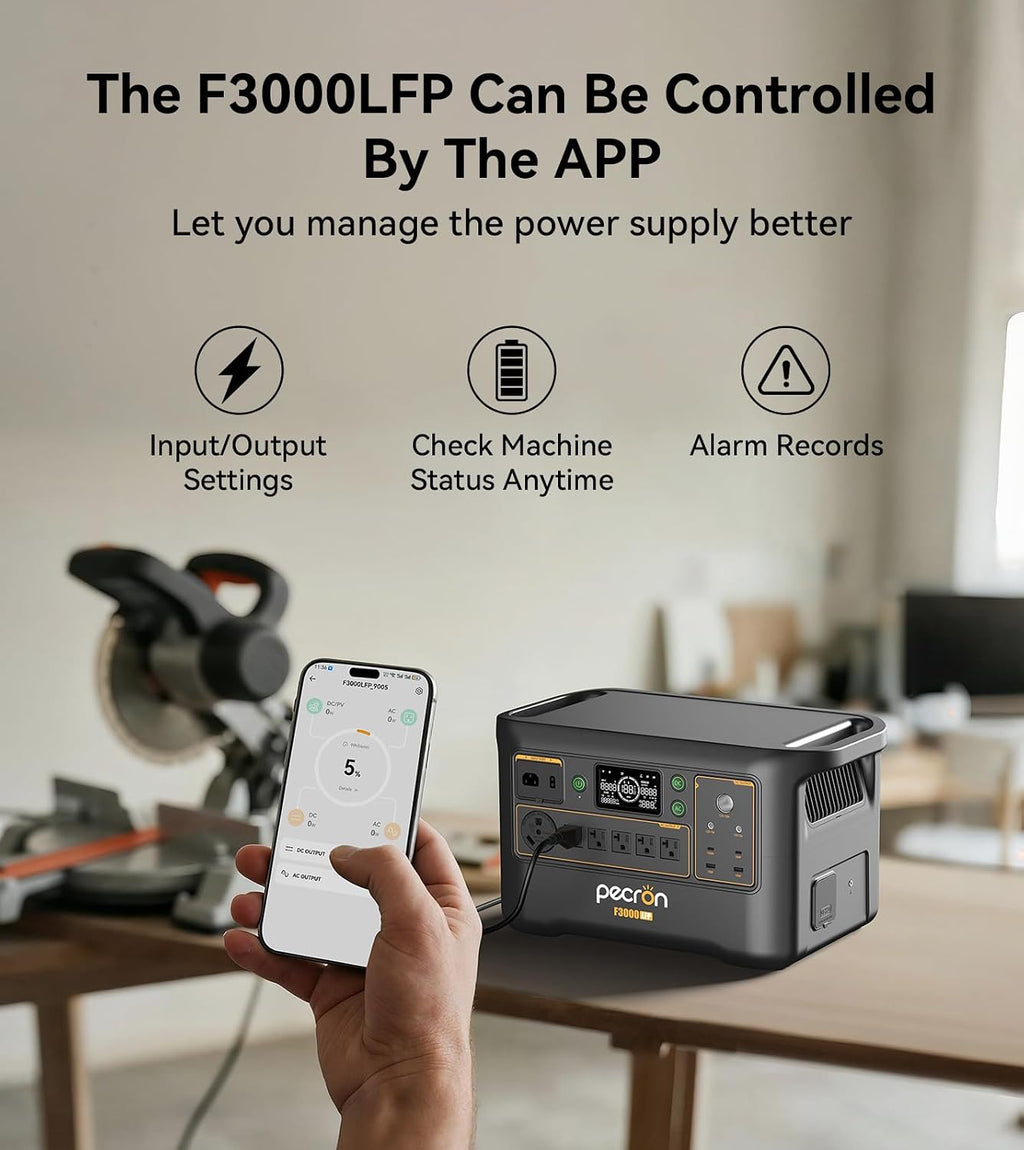 PECRON Portable Power Station F3000LFP with 3840Wh Extra Battery, 200W Solar Panel*3, 3072Wh Solar Camping Generator, 3600W Solar Generator for RV, Home Use, CPAP