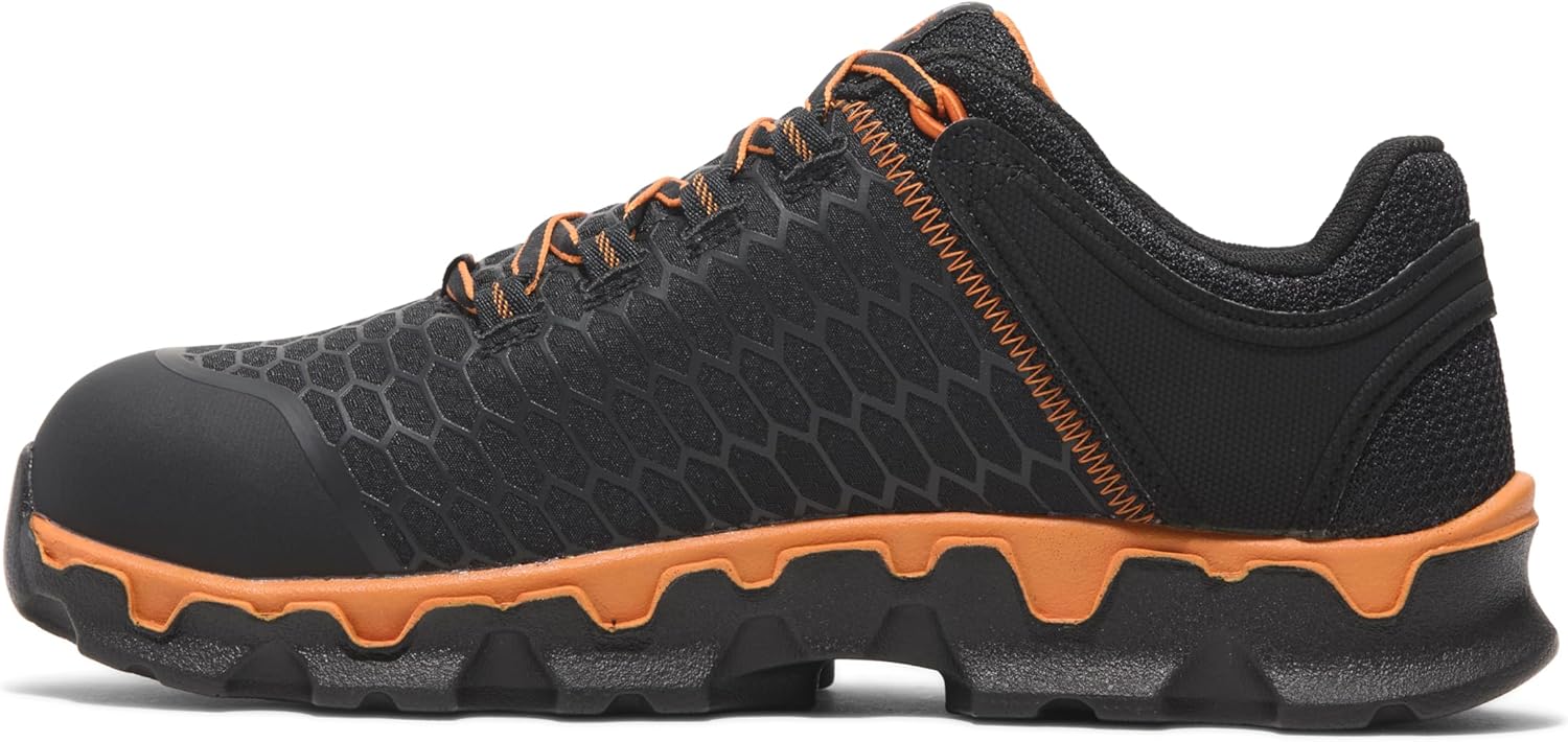 Timberland PRO Men's Powertrain Sport Alloy Safety Toe Industrial Athletic Work Shoe, Black/Orange-2024 New, 12