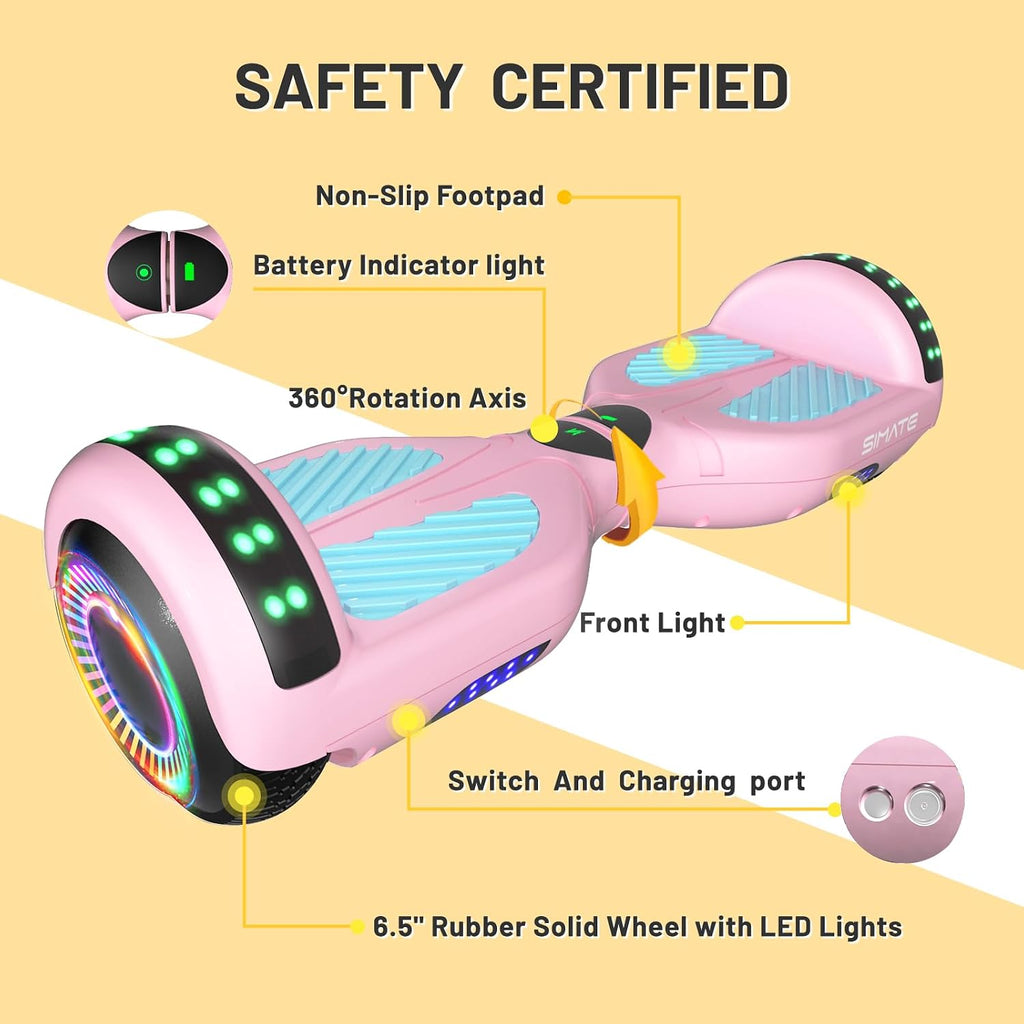 SIMATE Hoverboard, Bluetooth All Terrain Hover Boards with LED Lights and APP Control, Gifts for Kids Adults Girls Boys, for All Ages