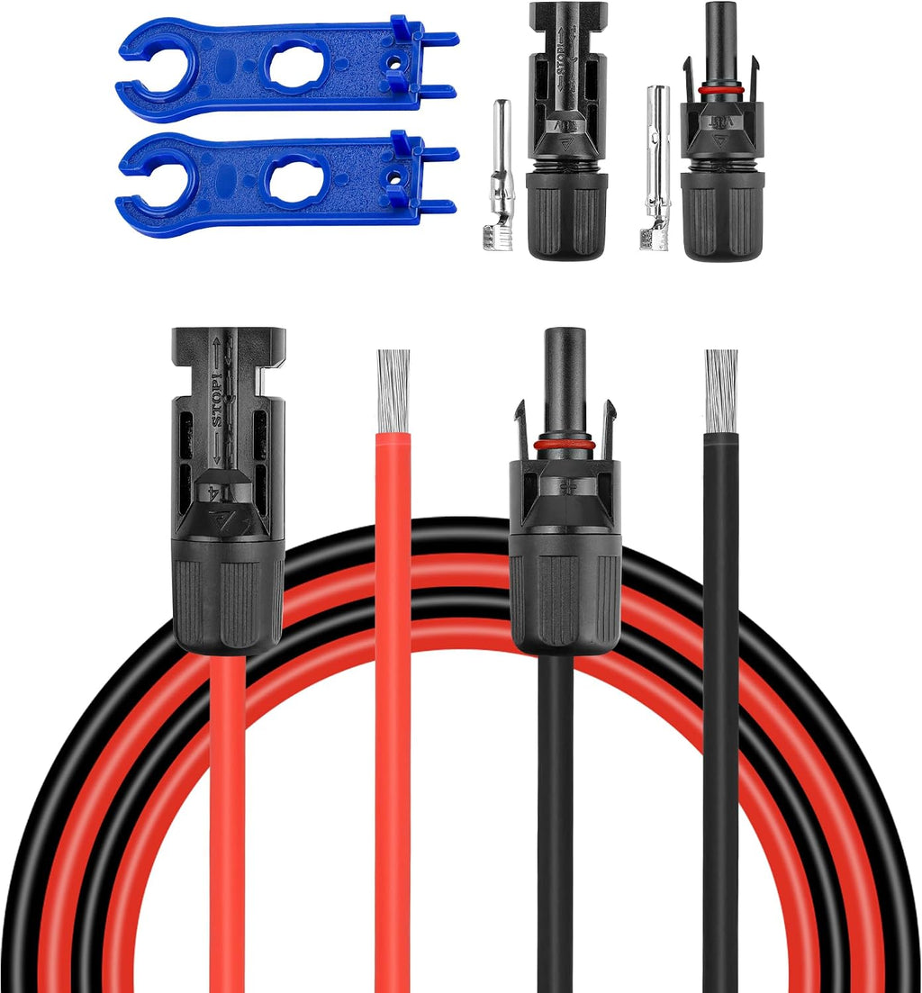 100 FT 10AWG Solar Panel Extension Cable,10 Gauge Extension Cord,5FT 10FT 20FT 30FT 50FT 100FT Solar Panel Wire with Extra Fair of Female and Male Connectors Solar Adapter for RV, Photovoltaic Systems