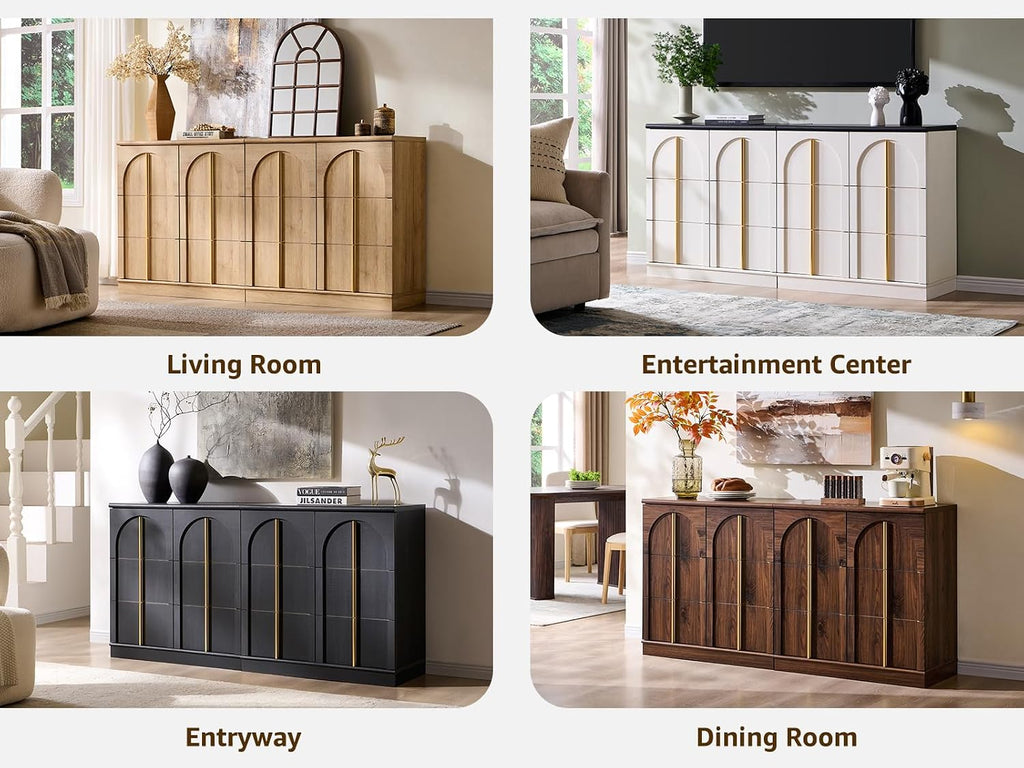 ACCOHOHO Sideboard Buffet Cabinet with Storage & Arched Doors, 31.5 Inch Wood Accent Coffee Bar Tables with Adjustable Shelf, for Living Room, Kitchen, Entryway, Natural Oak