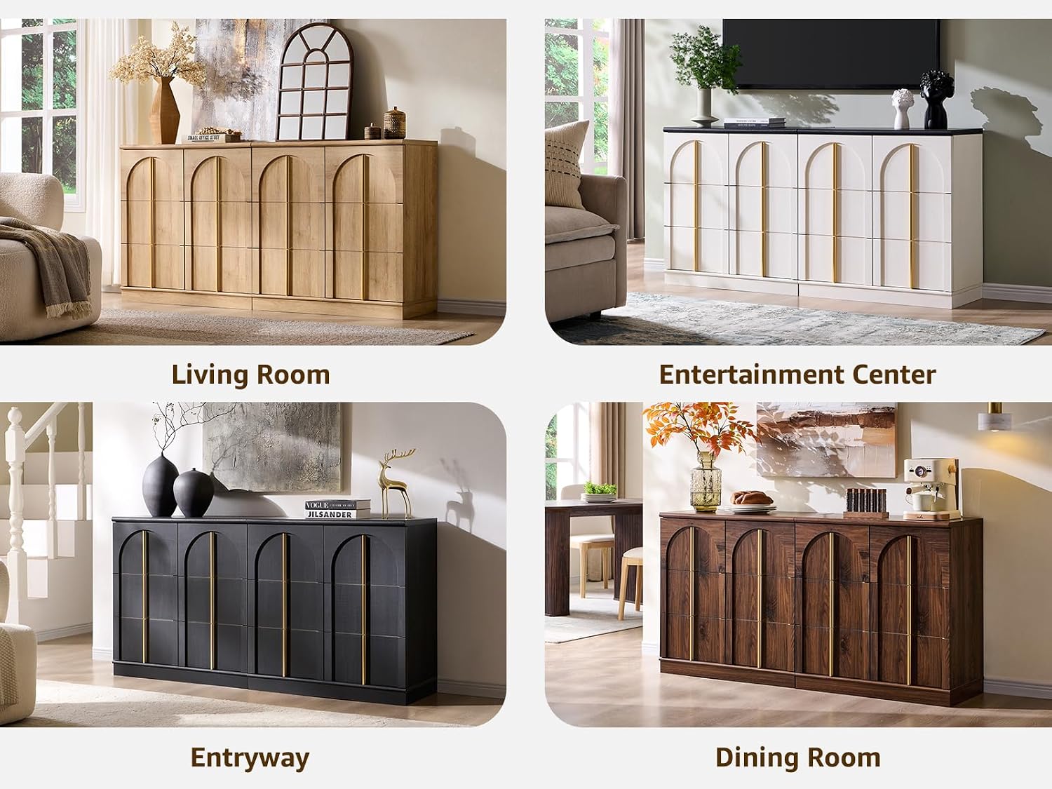 ACCOHOHO Sideboard Buffet Cabinet with Storage & Arched Doors, 31.5 Inch Wood Accent Coffee Bar Tables with Adjustable Shelf, for Living Room, Kitchen, Entryway, Natural Oak