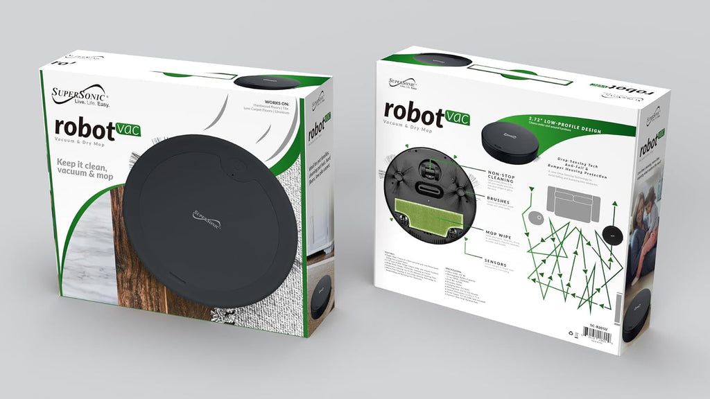 Supersonic SC-820SV Robot Vacuum & Dry Mop, Quiet Clean, Low-Profile Design, 120 Minutes Cleaning Time, Drop-Sensing Technology, 420ML Dust Bin, Brushless Motor, Fast Charging