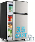 WANAI 2 Door Small Refrigerator with Freezer-on-top, Spacious Capacity Mini Fridge with 7-Level Adjustable Thermostat & 2 Removable Shelves Silver