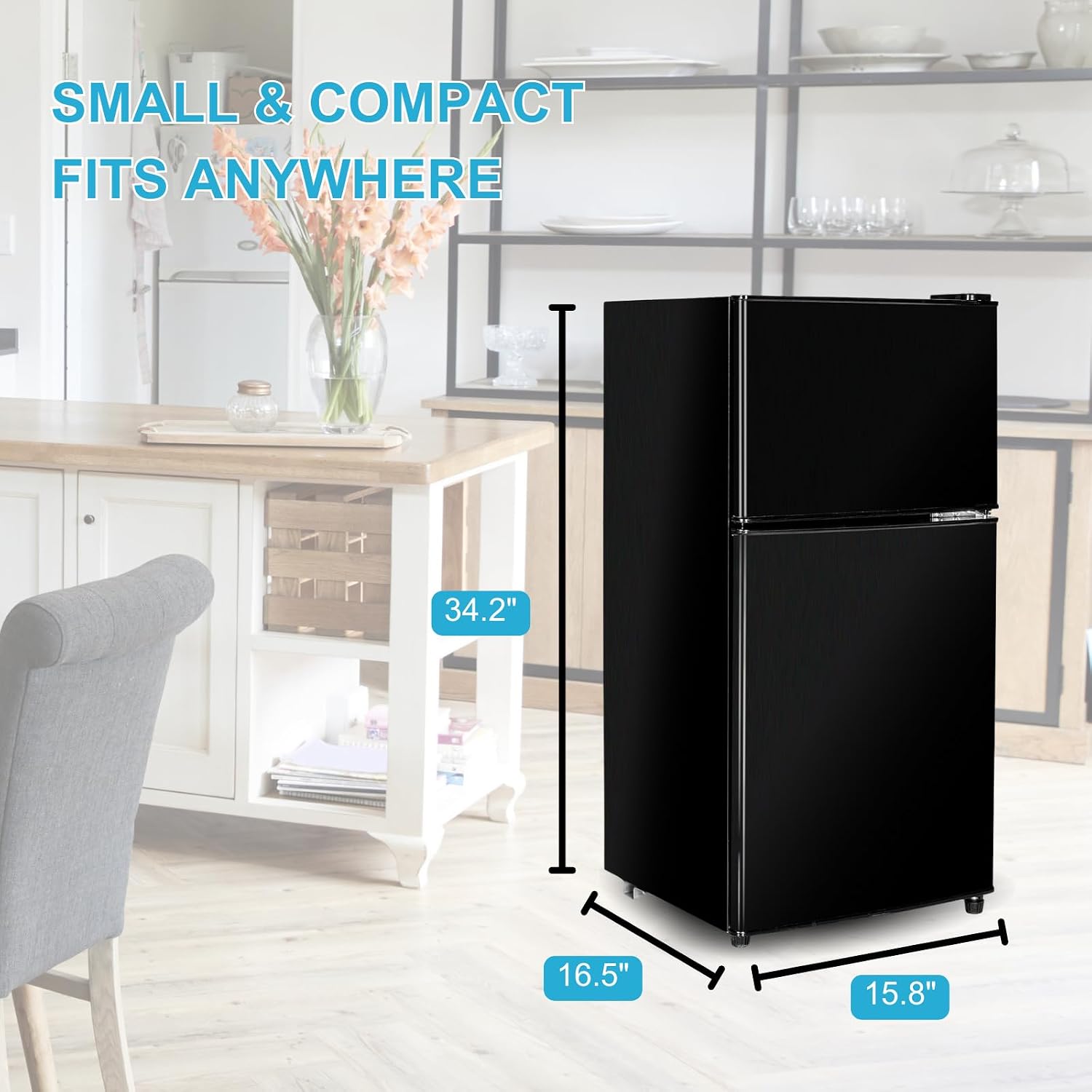 Fridge with Freezer, 3.2 Cu Ft Refrigerator, 2 Doors Refrigerator, Low noise, Energy-efficient, for Apartment, Dorm, Kitchens, Office and Bedroom