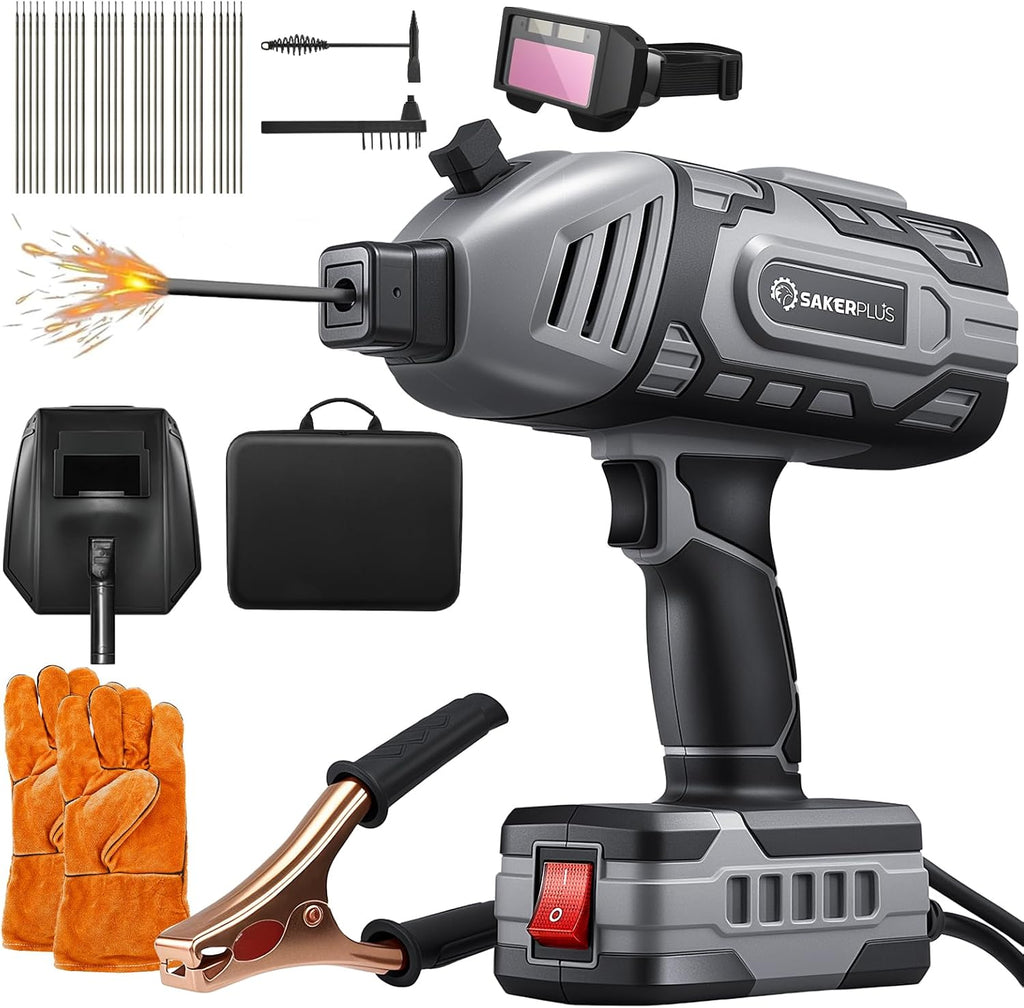 Sakerplus Portable Welding Machine, Handheld Welder Machine 110V, ARC Portable Welder with IGBT Inverter 5 Variable Current Adjustment, 30pcs 3/32' Wire Rods, Welding Helmet, Carrying Case Included