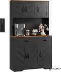 IDEALHOUSE 71' Kitchen Pantry Storage Cabinet with Charging Station, Farmhouse Kitchen Hutch Cabinet with 2 Storage Drawers, Large Food Pantry with Microwave Stand for Dining Room,Living Room,Black