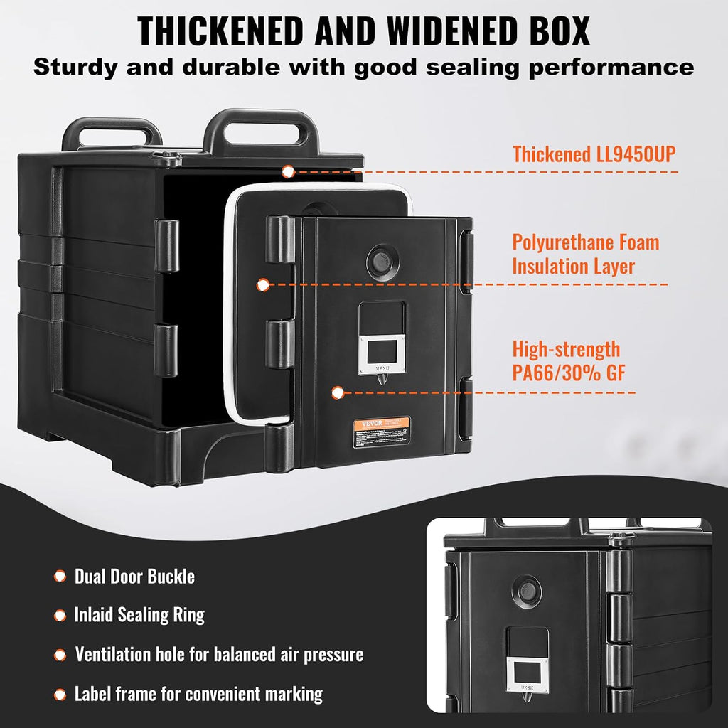 VEVOR Insulated Food Pan Carrier, 81 Qt Hot Box for Catering, Food Box Carrier with Double Buckles, Front Loading Food Warmer with Handles, Stackable End Loader for Restaurant, Canteen