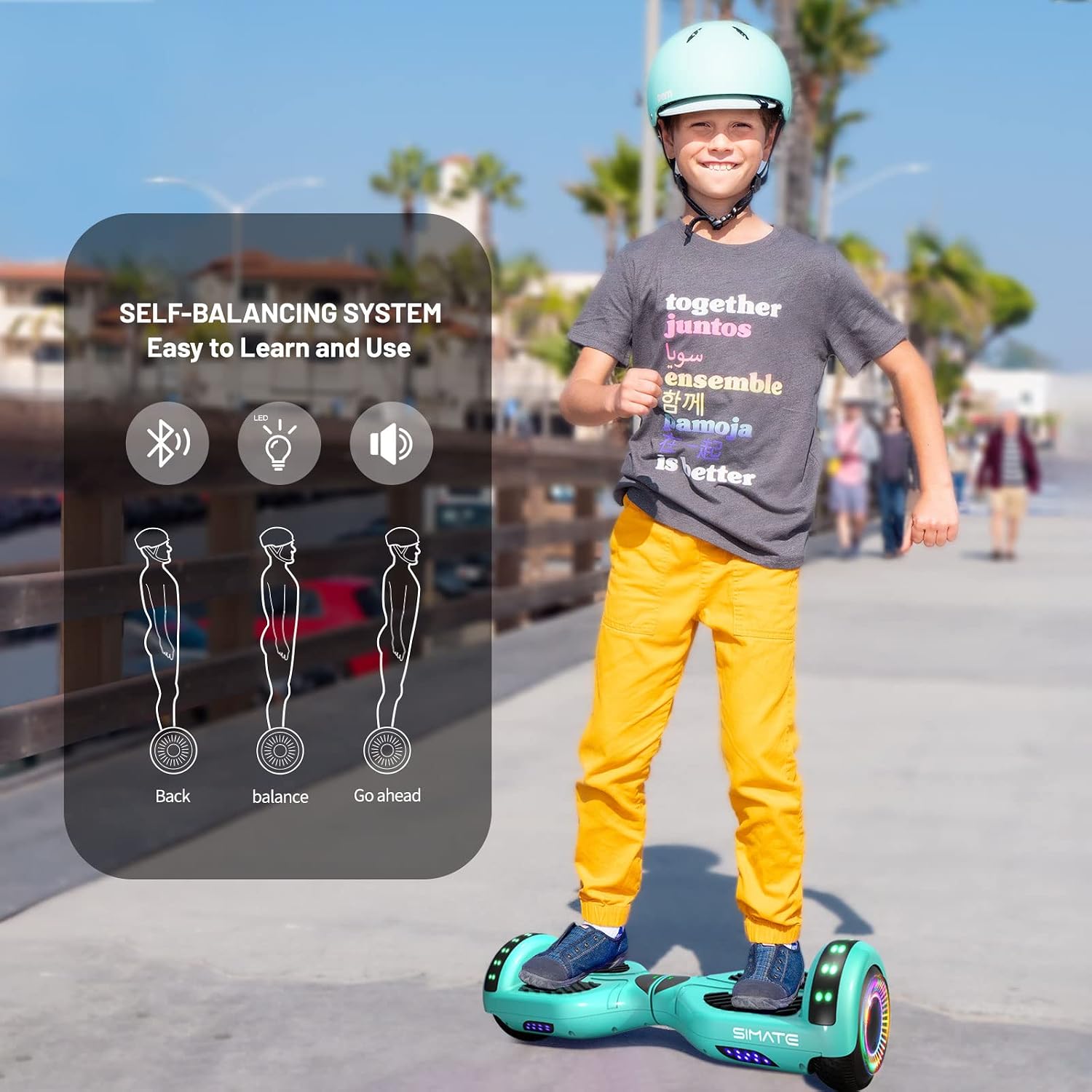 SIMATE Hoverboard, Bluetooth All Terrain Hover Boards with LED Lights and APP Control, Gifts for Kids Adults Girls Boys, for All Ages