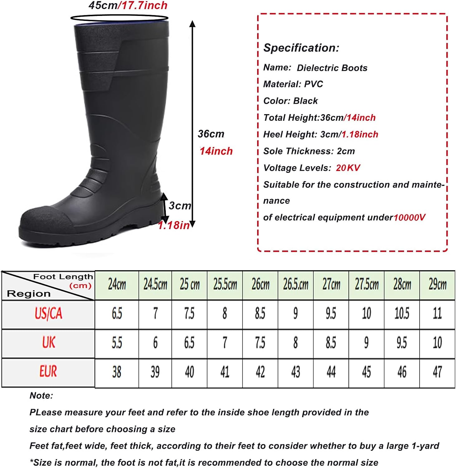 HAIXHX Protection Industrial Safety Footwear，Wear Resistant Industrial Grade Fleece-Lined Insulated Boots for Power Station Maintenance(Foot Length 28cm)