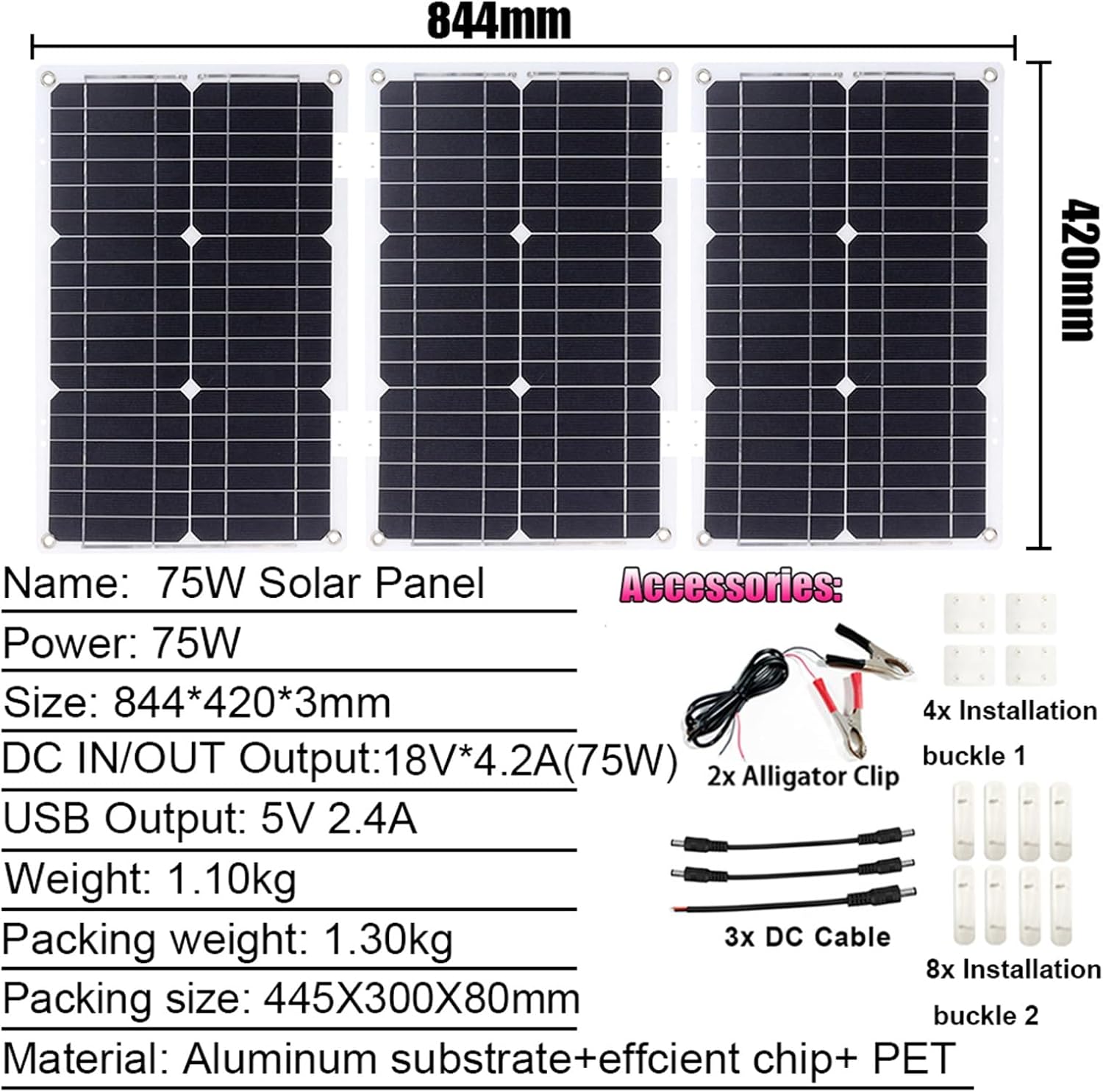 3000W Solar Power System Kit - 12V to 220V Inverter, 75W Folding Solar Panel, 50A Controller, Portable Solar Generator for Home & Off-Grid Use (Black)