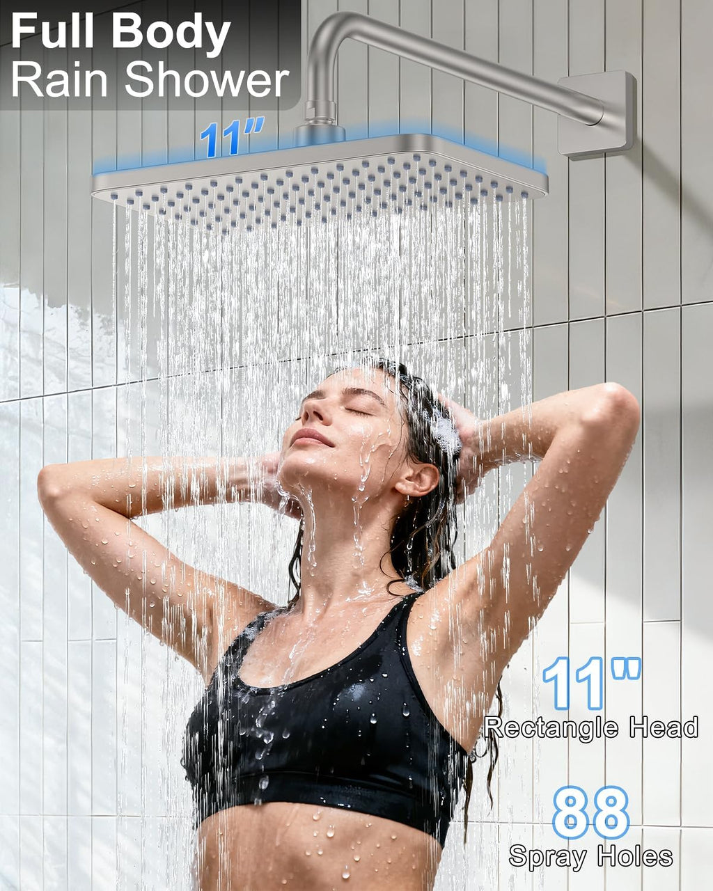 Brushed Nickel 11 Inch Rainfall Shower System – Filtered Handheld Sprayer Shower Head, Complete Bathroom fixtures Set Faucet Mixer Trim & Valve Kit