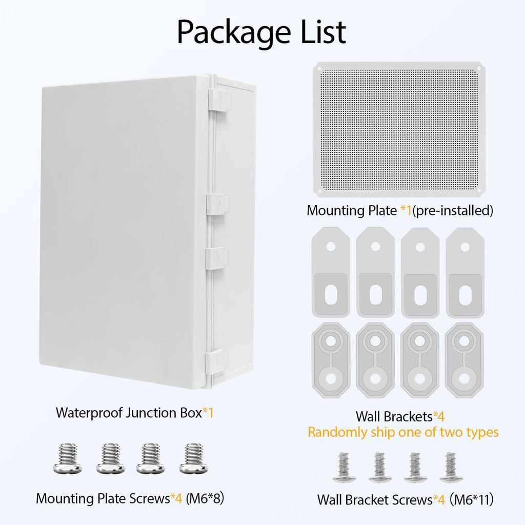 Electrical Box IP65 Waterproof Dustproof ABS Plastic Enclosure, Outdoor and Indoor Project Box Hinged Cover with Mounting Plate Wall Brackets Outer Dimension 23.6'x 15.7' x 8.7', Grey