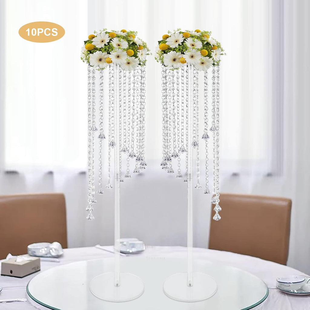 10Pcs Luxurious Acrylic Crysta Flower Stand, Wedding Centerpieces on Floor, Tall Flowers Arrangement Stands, Tabletop Vase, for Wedding Party, Dinner Event, Hotel/Home Decor