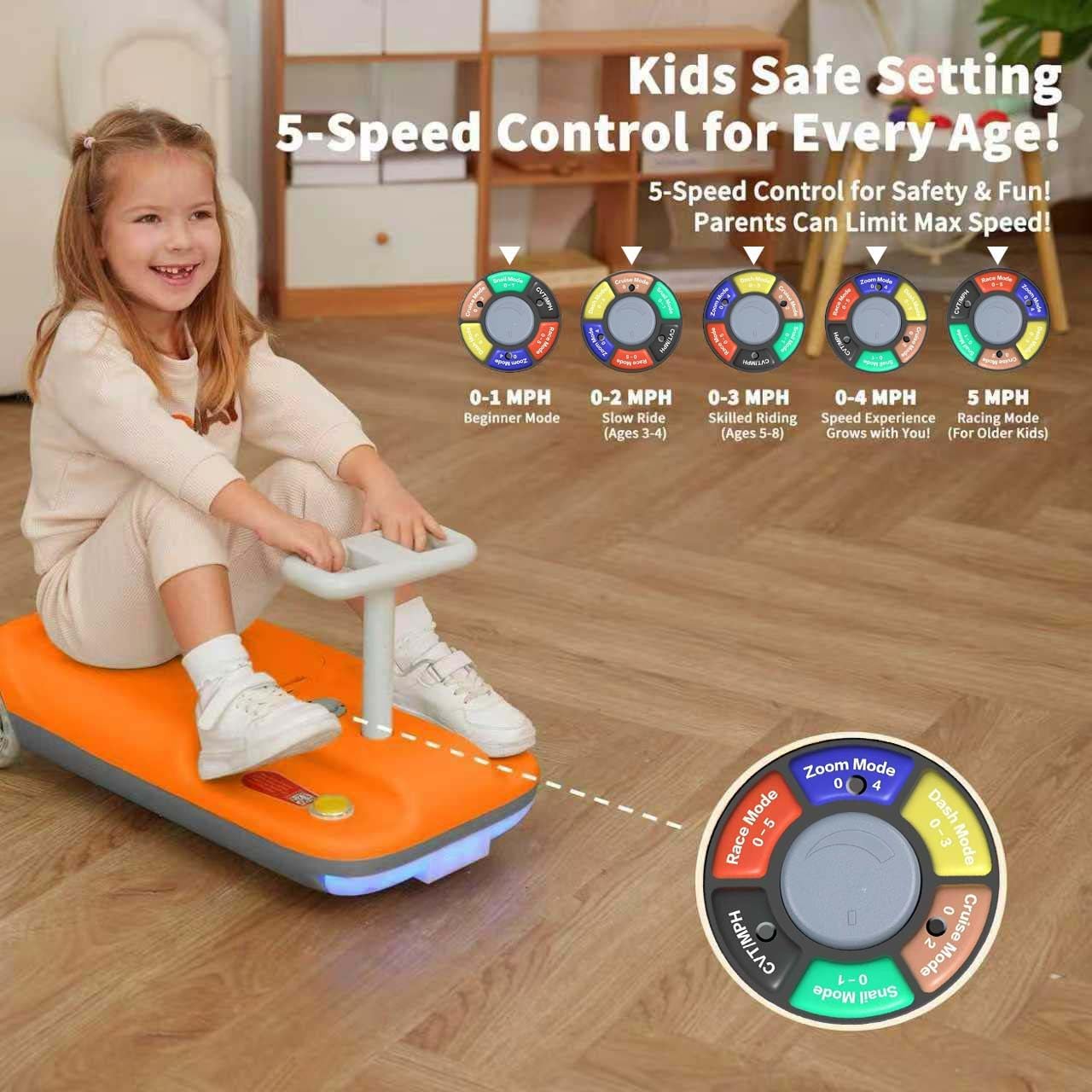 12V Ride-On Car with Cleaning Fun, 3 in 1 Gokart, Soft-Start, 5-Speed Adjustable, Detachable mop, Rechargeable Battery, 160lbs Capacity, Indoor & Outdoor for Kids Ages 3+ Orange