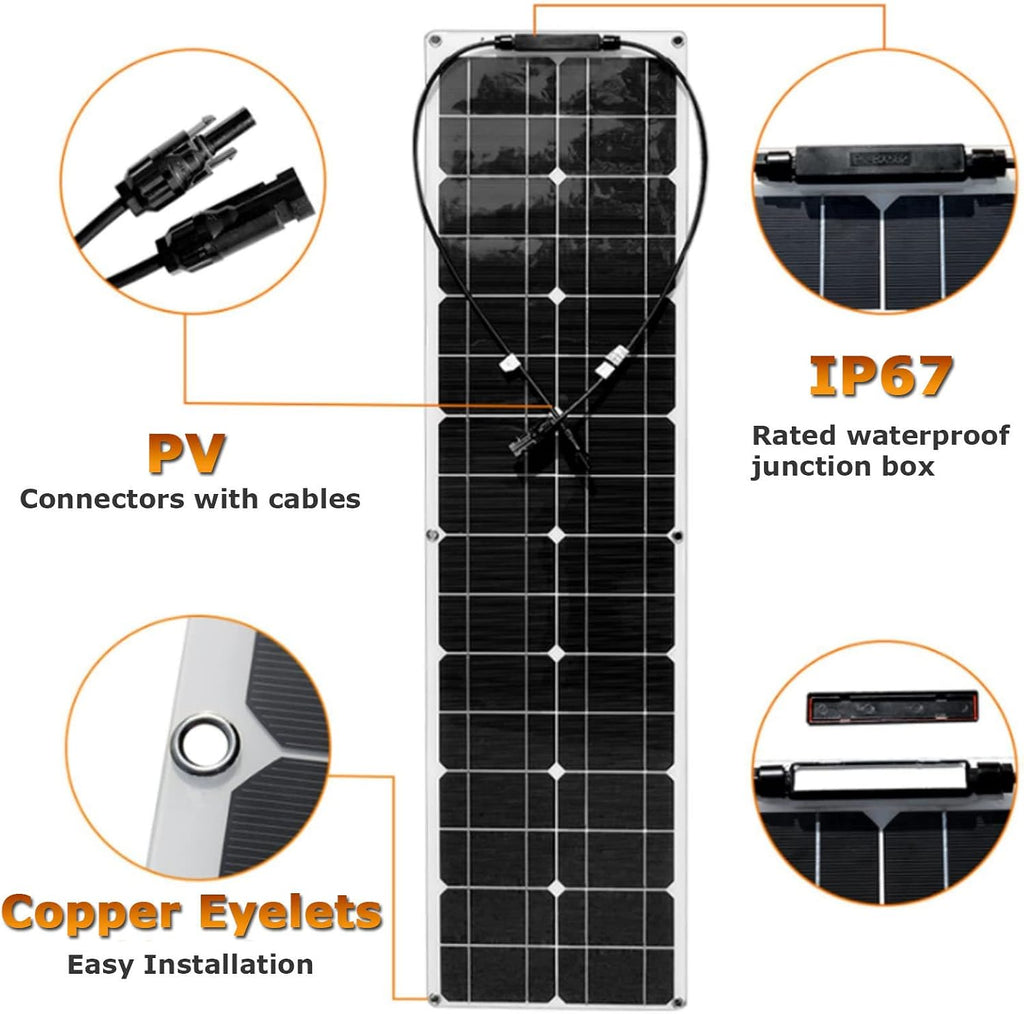 Solar Panel Portable Solar Panel Kit, 200 Watt Solar Panel Kit 2X100W Flexible Monocrystalline Include Charge Controller and Cable for Home, Camping, Boat, Caravan